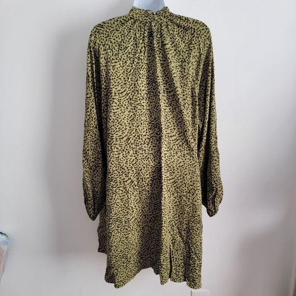 H&M khaki green leopard short draped dress Sz 6 - Picture 2 of 6